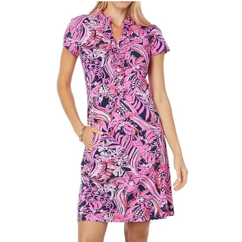 Lilly Pulitzer Luxletic Silvia Ruffle Dress Up 011062 & Navy Luxletic